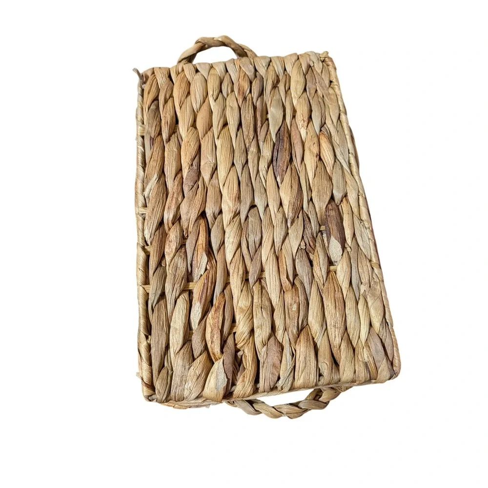 Natural Woven Water Hyacinth Basket Set Rectangular Tray and Square Organizer